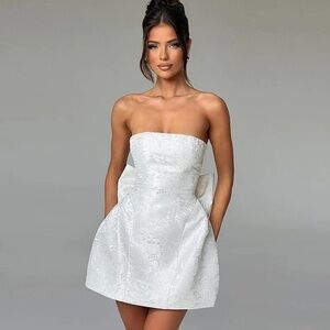 White Jacquard Strapless Dress